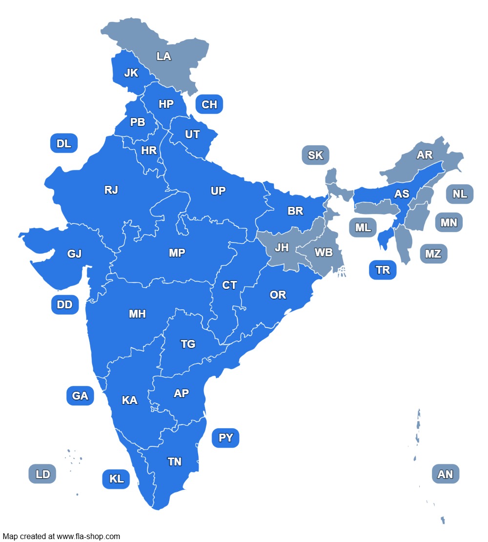 Prahil Power Enterprise Service Coverage Map - PAN India Operations
