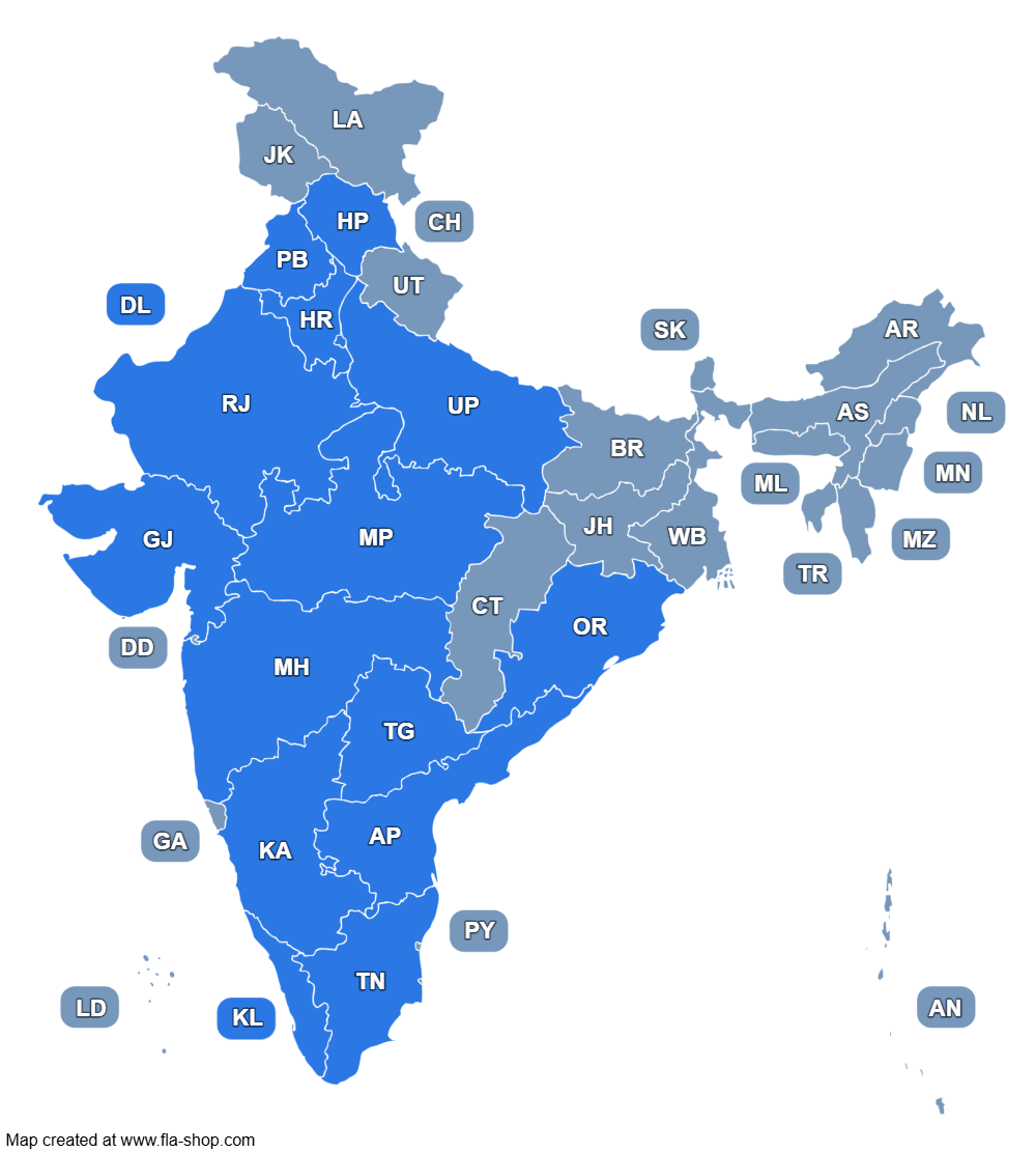 Prahil Power Enterprise Service Coverage Map - PAN India Operations